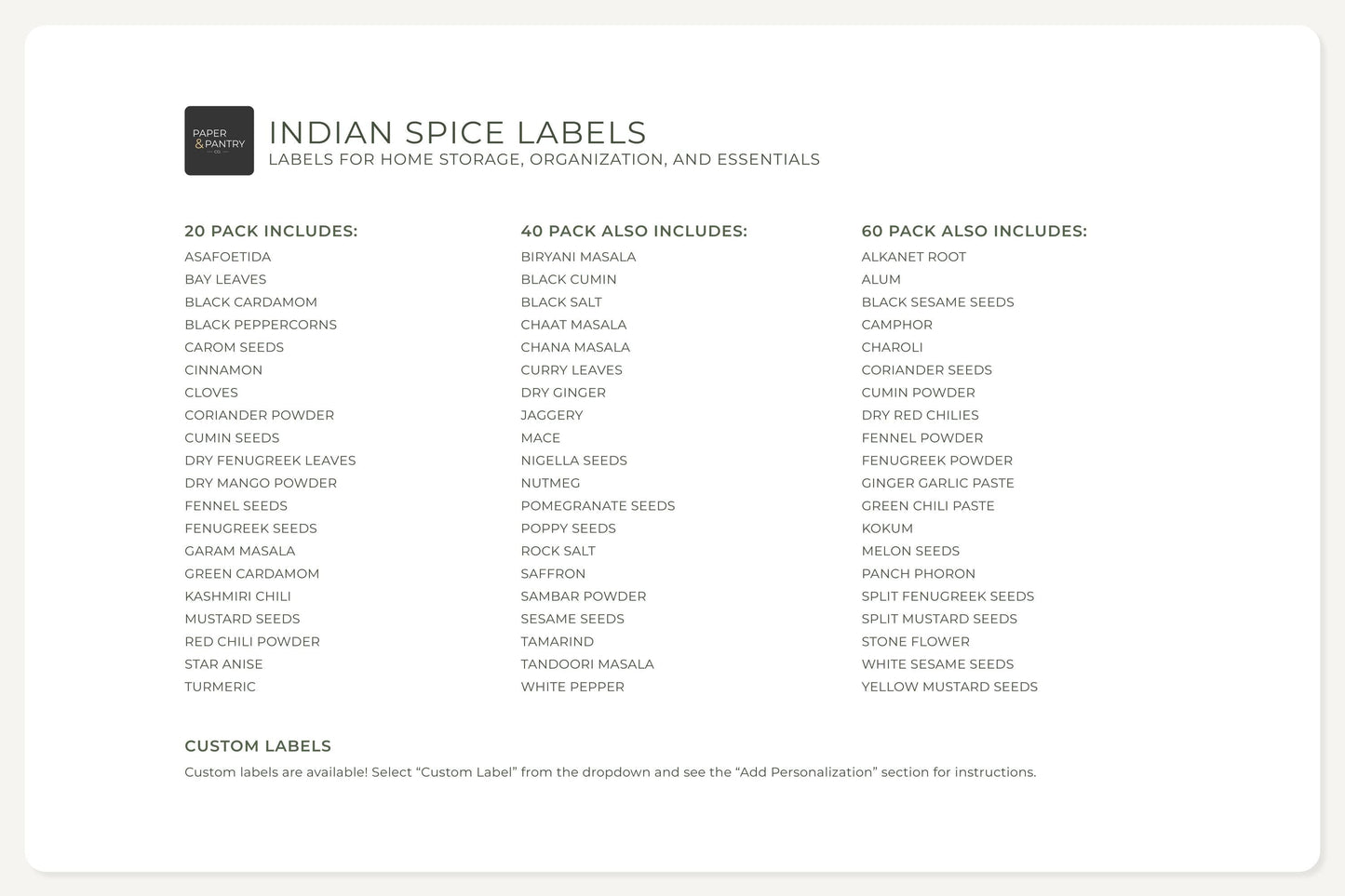 Indian Spice Labels - Minimal Design