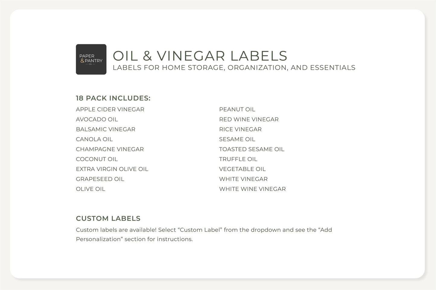 Oil & Vinegar Labels - Minimal Design