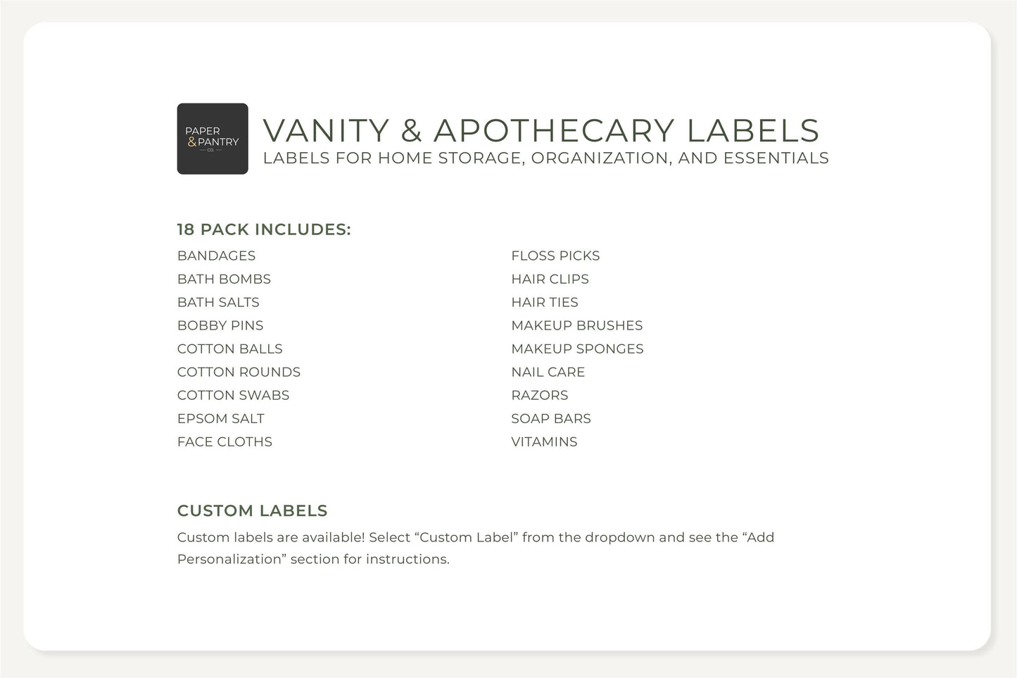 Vanity & Apothecary Labels - Minimal Design