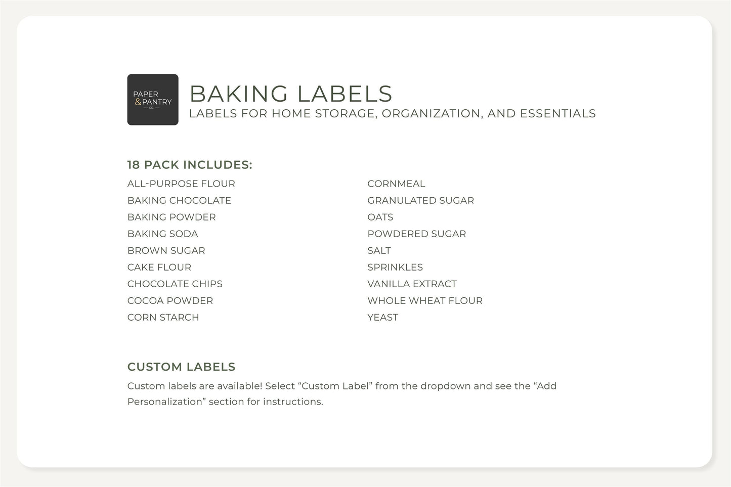 Baking Labels - Minimal Design