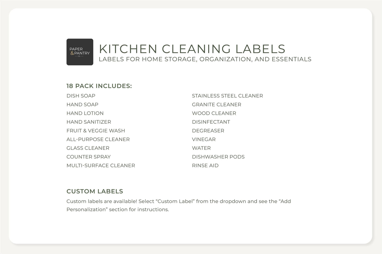 Kitchen Cleaning Labels - Minimal Design