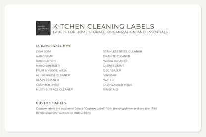 Kitchen Cleaning Labels - Minimal Design