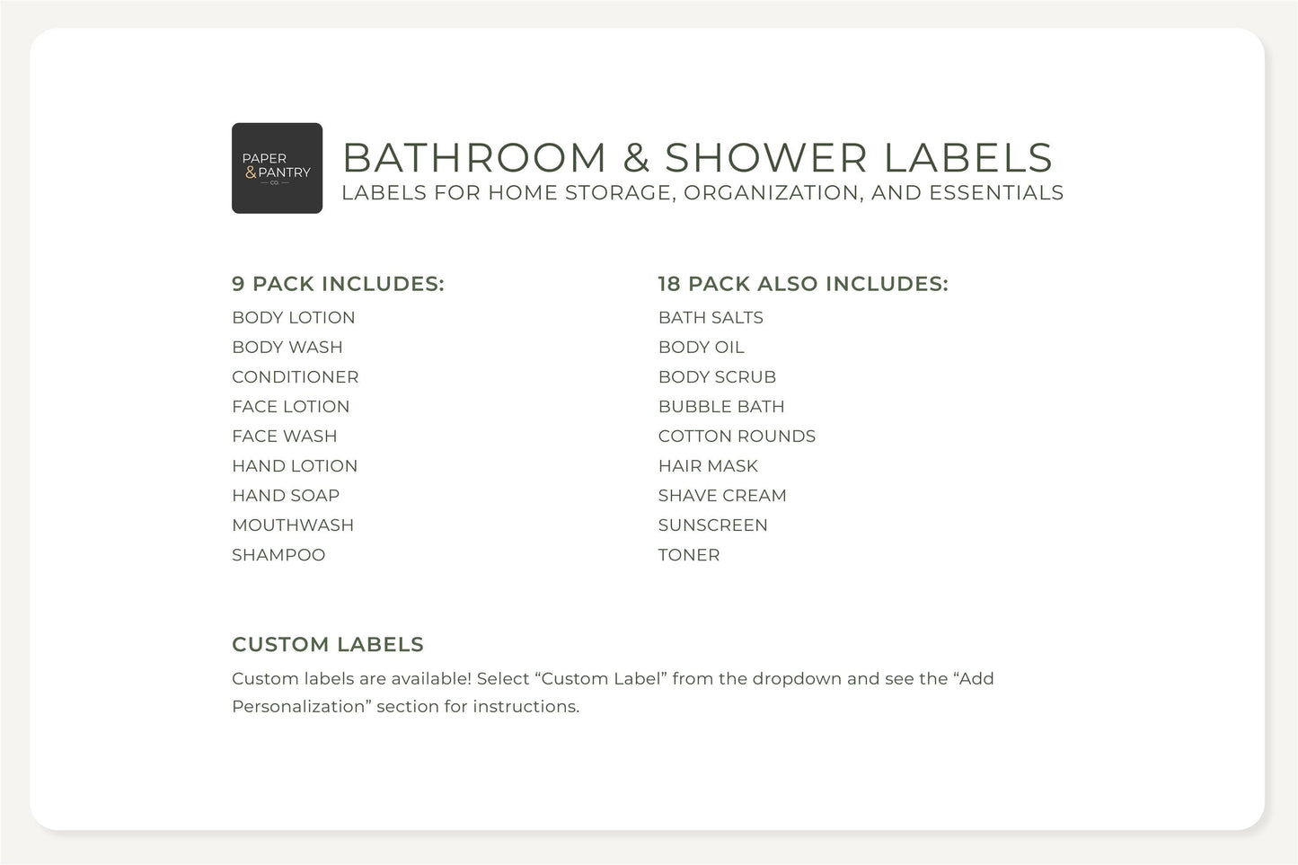Bathroom & Shower Labels - Contemporary Design