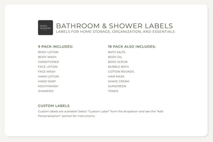 Bathroom & Shower Labels - Contemporary Design