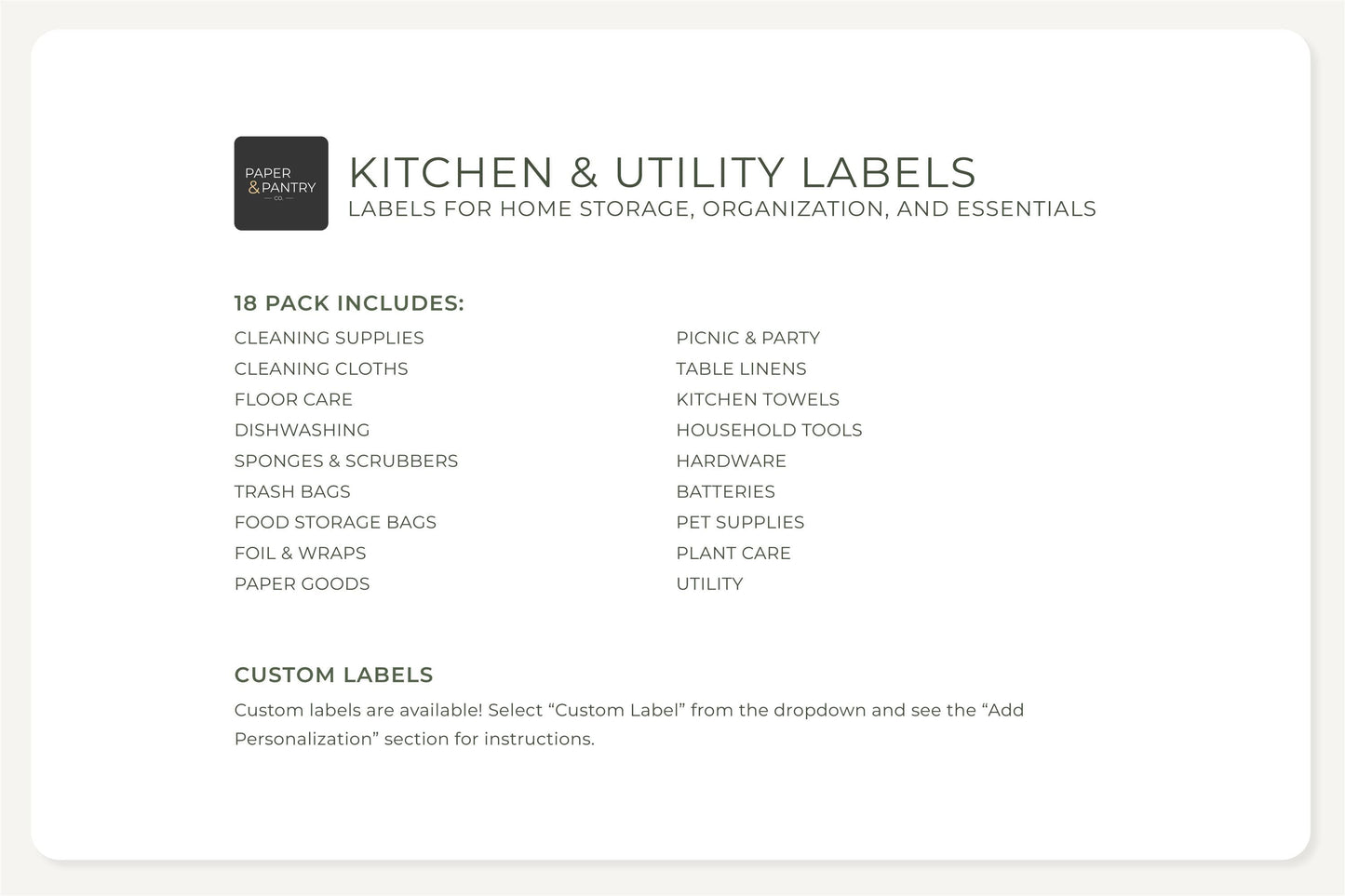 Kitchen & Utility Labels - Minimal Design