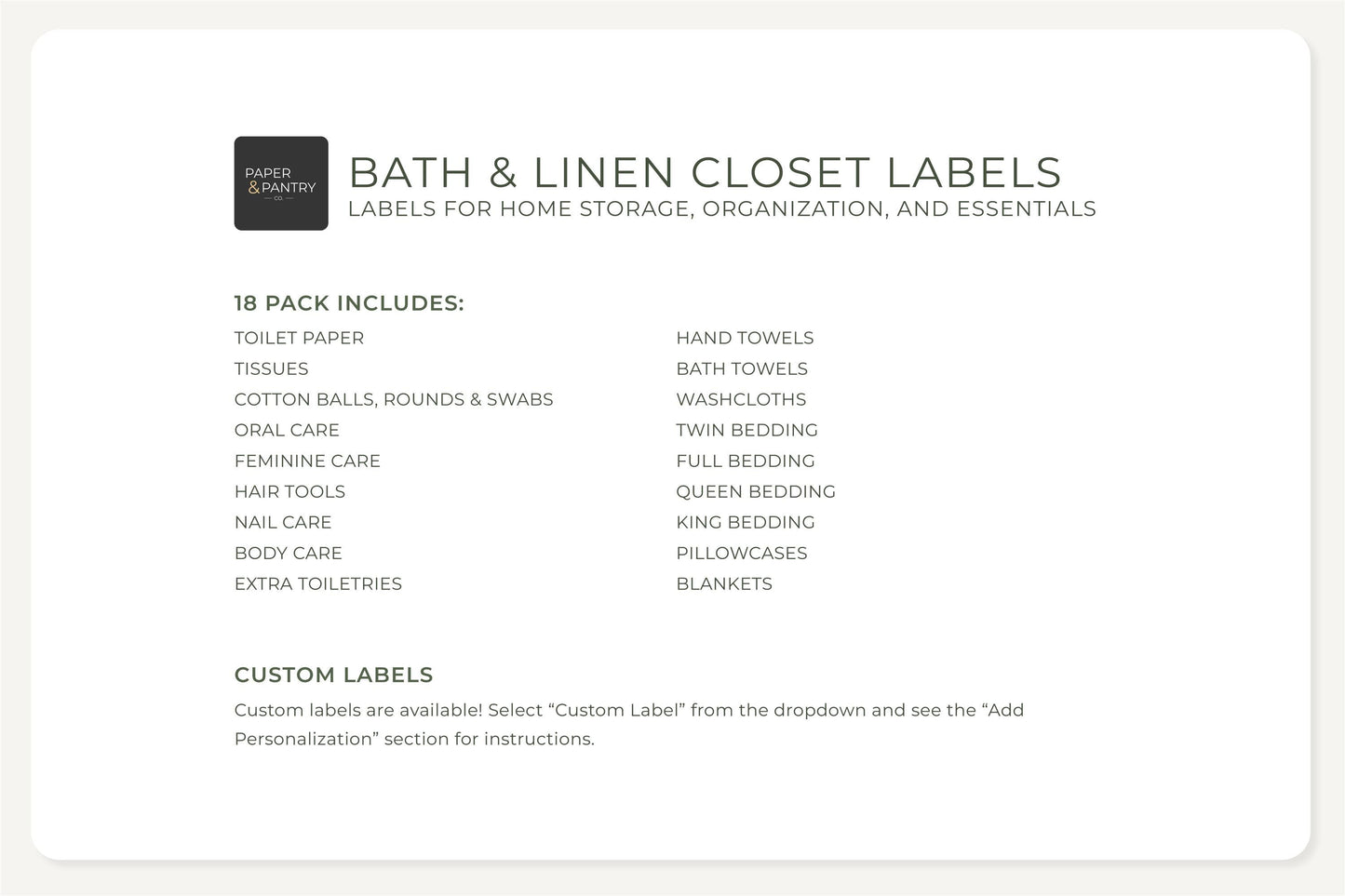 Bath & Linen Closet Labels - Minimal Design