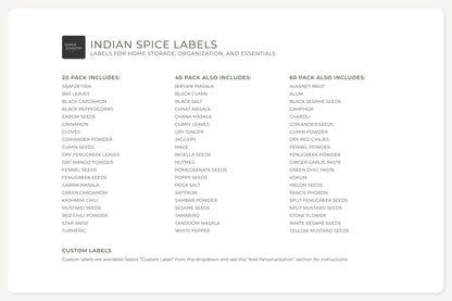 Indian Spice Labels - Minimal Design