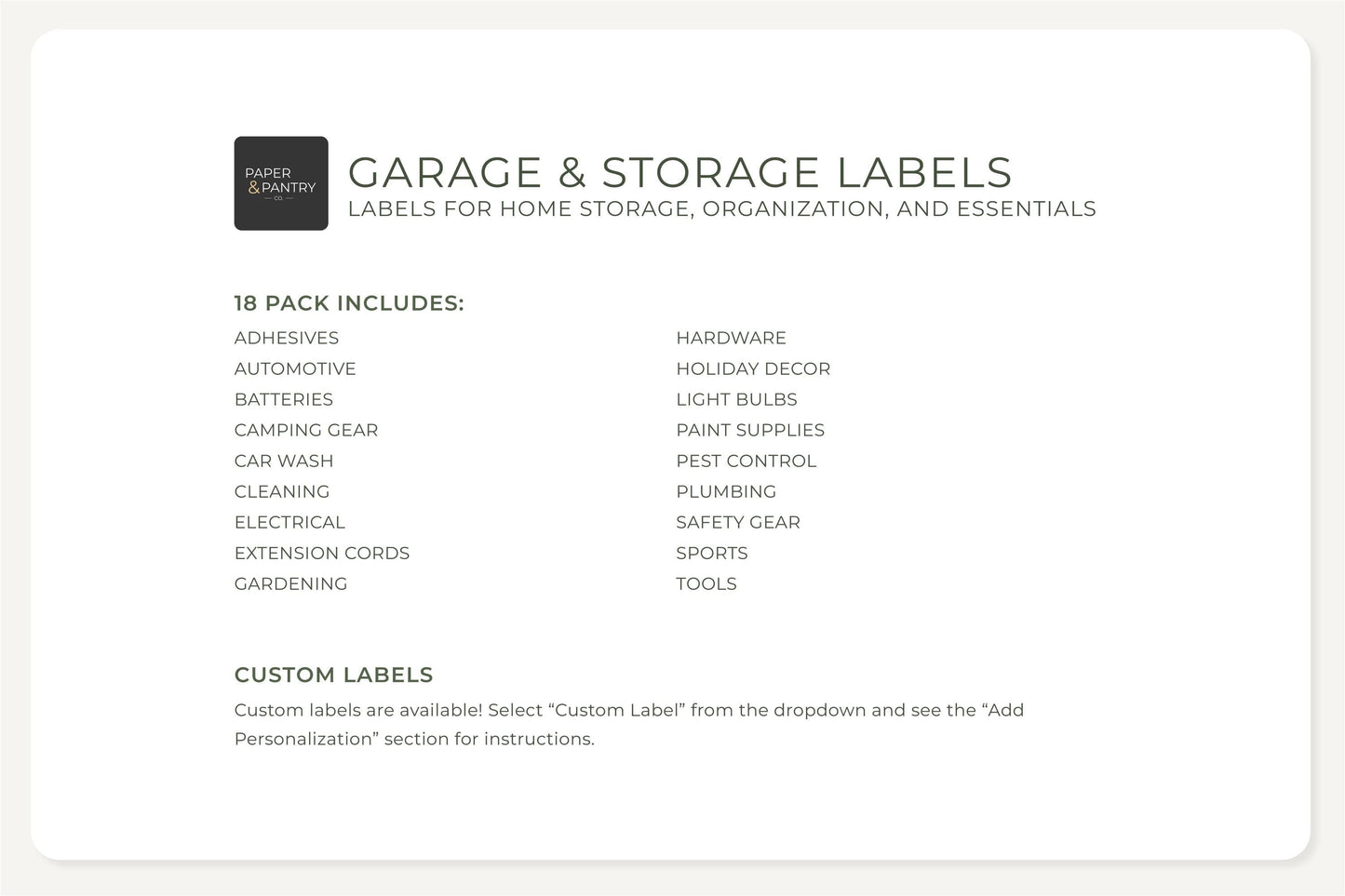 Garage & Storage Bin Labels - Minimal Design