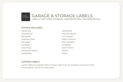 Garage & Storage Bin Labels - Minimal Design